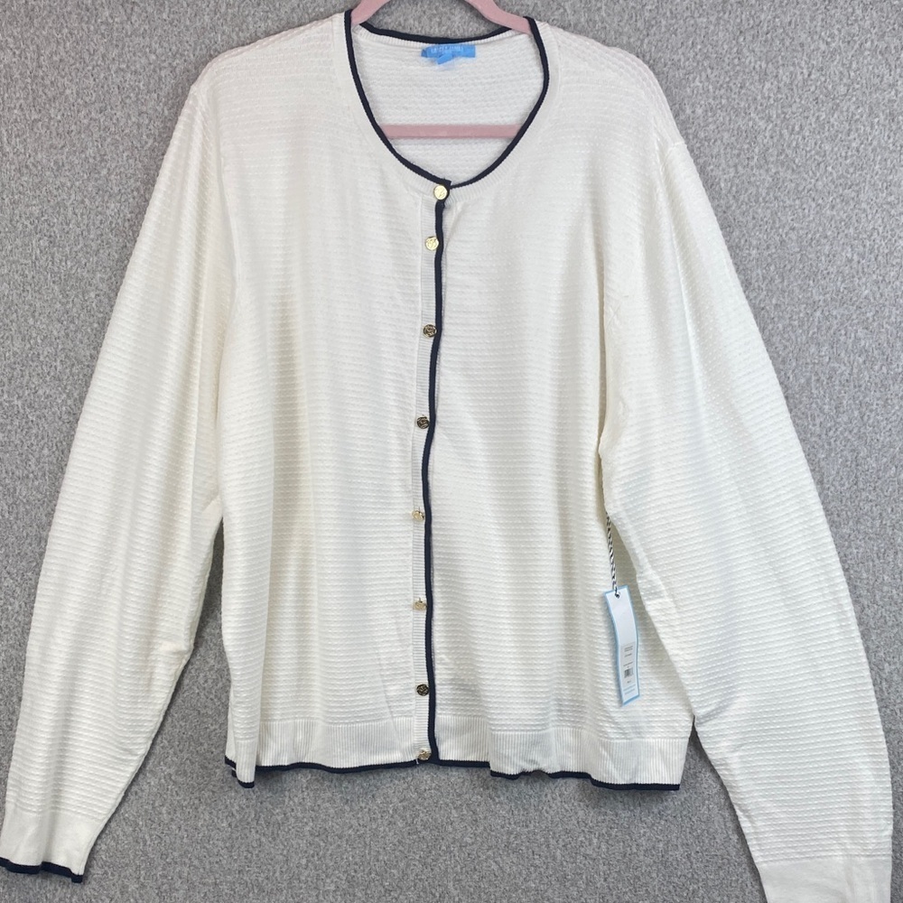 Draper James cardigan 3X bumpy knit soft neutral minimalist office casual preppy